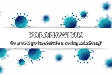 Grafika z napisem: Koronawirus-Co zrobić po kontakcie z osobą zakażoną?
