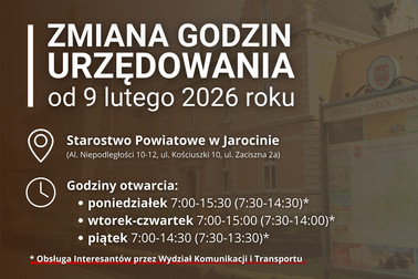 Zmiana godzin urzędowania Starostwa Powiatowego w Jarocinie